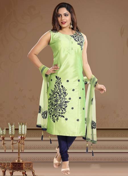 PARROT GREEN Colour N F CHURIDAR 08 Fancy Festive Wear Worked Readymade Salwar Suit Collection N F C 228 PARROT GREEN